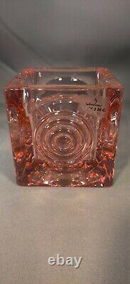 Vintage Viking Glass Bullseye Square Candle Holder 3.5 Rare Pink Color