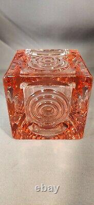 Vintage Viking Glass Bullseye Square Candle Holder 3.5 Rare Pink Color