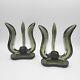 Vintage Viking Glass Hurricane Candle Holders Smokey Charcoal Color #1287