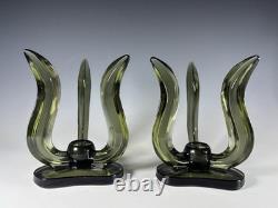 Vintage Viking Glass Hurricane Candle Holders Smokey Charcoal Color #1287