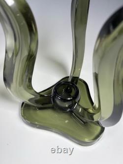 Vintage Viking Glass Hurricane Candle Holders Smokey Charcoal Color #1287
