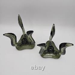 Vintage Viking Glass Hurricane Candle Holders Smokey Charcoal Color #1287