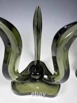 Vintage Viking Glass Hurricane Candle Holders Smokey Charcoal Color #1287