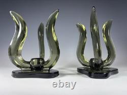 Vintage Viking Glass Hurricane Candle Holders Smokey Charcoal Color #1287