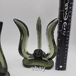 Vintage Viking Glass Hurricane Candle Holders Smokey Charcoal Color #1287