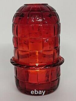 Vintage Viking Glass Ruby Red Basket Weave Fairy Lamp Light Candle Holder