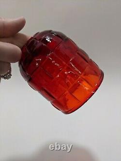 Vintage Viking Glass Ruby Red Basket Weave Fairy Lamp Light Candle Holder