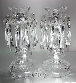 Vintage WATERFORD Crystal Set of 2 Candelabras Candlesticks with Bobeches, Prisms