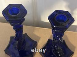 Vintage Westmoreland Cobalt Glass Dolphin Koi Fish Candle Holders 9 3/8 Inch