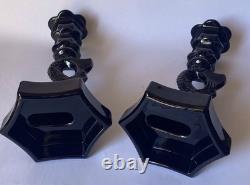 Vintage Westmoreland Milk glass Opaque Black Dolphin Candle Holders Pr