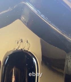 Vintage Westmoreland Milk glass Opaque Black Dolphin Candle Holders Pr