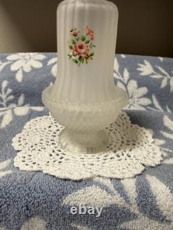 Vintage White Frosted Satin Glass Fairy Lamp shade with Pink Flowers