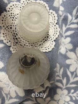 Vintage White Frosted Satin Glass Fairy Lamp shade with Pink Flowers