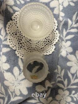 Vintage White Frosted Satin Glass Fairy Lamp shade with Pink Flowers