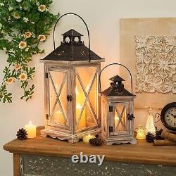 Vintage Wood Lantern Rustic Distressed Floor Candle Holder Lantern Decorati