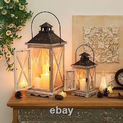 Vintage Wood Lantern Rustic Distressed Floor Candle Holder Lantern Decorati