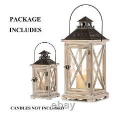 Vintage Wood Lantern Rustic Distressed Floor Candle Holder Lantern Decorati