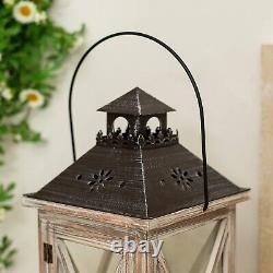 Vintage Wood Lantern Rustic Distressed Floor Candle Holder Lantern Decorati