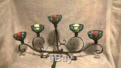 Vintage Wrought Iron And Glass Candle Holder Centerpiece 30 Long 16 high