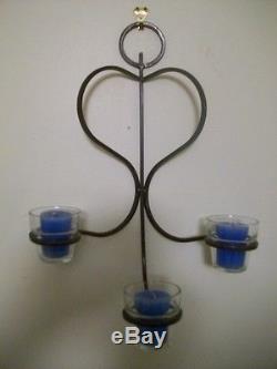 Vintage Wrought Iron Metal Candles Holder Wall Art Sconces Glass Votives Unique