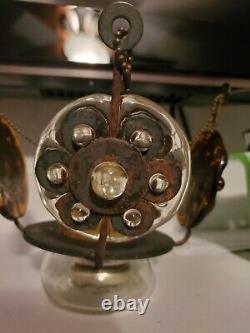 Vintage antique Handmade Glass Metal Hanging Votive Holder