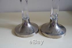 Vintage candle stick holder nickel / glass pair