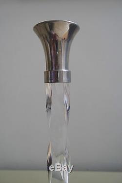 Vintage candle stick holder nickel / glass pair