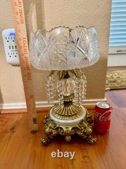 Vintage crystal pedestal bowl with prisms, candle holders (Loevsky) glass fruit