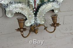Vintage italian Venetian Glass Wall Mirror with candle holders 1970