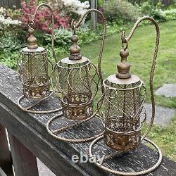 Vintage set/lot of 3 tea candle dangle lamps estate find candle holder