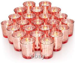 Volens Rose Gold Votive Candle Holders, Mercury Glass Tealight Candle Holder Set