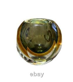 Vtg 1960 Murano Sommerso Art Glass Votive Candle Holder 4 Round Faceted Orange