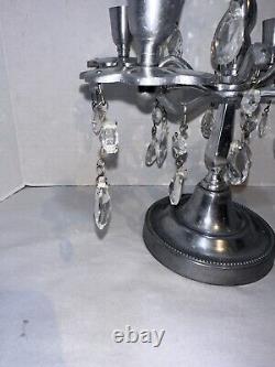 Vtg Aluminum Candelabra Candle Holder 24 Teardrop Crystal Prisms Centerpiece