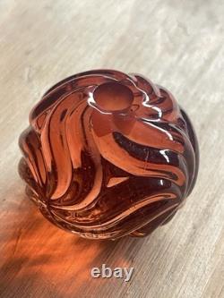 Vtg BACCARAT Rosas Rose Candlestick Holder Orange Crystal Swirls Darker Hue #2