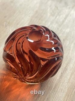 Vtg BACCARAT Rosas Rose Candlestick Holder Orange Crystal Swirls Darker Hue #2