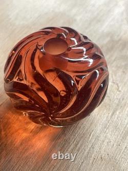 Vtg BACCARAT Rosas Rose Candlestick Holder Orange Crystal Swirls Darker Hue #2