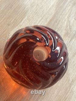 Vtg BACCARAT Rosas Rose Candlestick Holder Orange Crystal Swirls Darker Hue #2