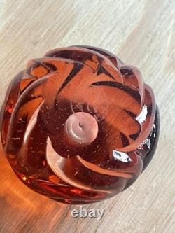 Vtg BACCARAT Rosas Rose Candlestick Holder Orange Crystal Swirls Darker Hue #2