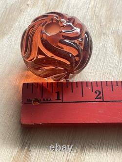 Vtg BACCARAT Rosas Rose Candlestick Holder Orange Crystal Swirls Darker Hue #2