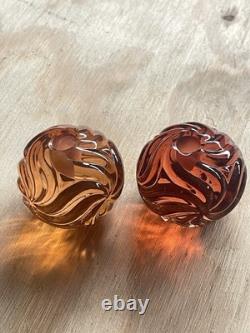 Vtg BACCARAT Rosas Rose Candlestick Holder Orange Crystal Swirls Darker Hue #2