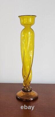 Vtg Blenko MCM Handmade Freeform YellowithJonquil Glass 13.75 Tall Candle Holder