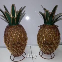 Vtg Caged Pineapple Copper Wire Blown Bubble Glass Outdoor Patio Candle Holders