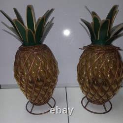 Vtg Caged Pineapple Copper Wire Blown Bubble Glass Outdoor Patio Candle Holders