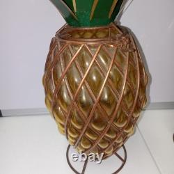 Vtg Caged Pineapple Copper Wire Blown Bubble Glass Outdoor Patio Candle Holders