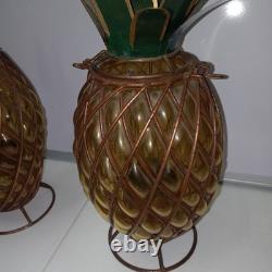 Vtg Caged Pineapple Copper Wire Blown Bubble Glass Outdoor Patio Candle Holders