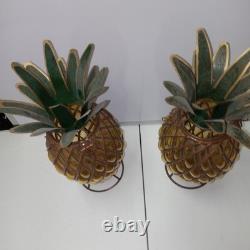 Vtg Caged Pineapple Copper Wire Blown Bubble Glass Outdoor Patio Candle Holders