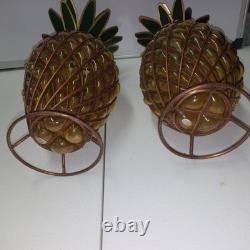 Vtg Caged Pineapple Copper Wire Blown Bubble Glass Outdoor Patio Candle Holders