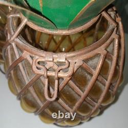 Vtg Caged Pineapple Copper Wire Blown Bubble Glass Outdoor Patio Candle Holders