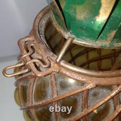 Vtg Caged Pineapple Copper Wire Blown Bubble Glass Outdoor Patio Candle Holders