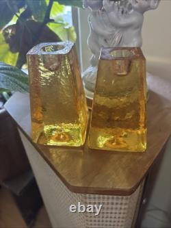 Vtg FIRE And LIGHT Citrus Candle Holders Recycled Studio Art Glass Signed RARE